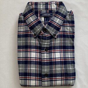 Lands' End Flagship Flannel shirt in red, white, and blue plaid (NEW)